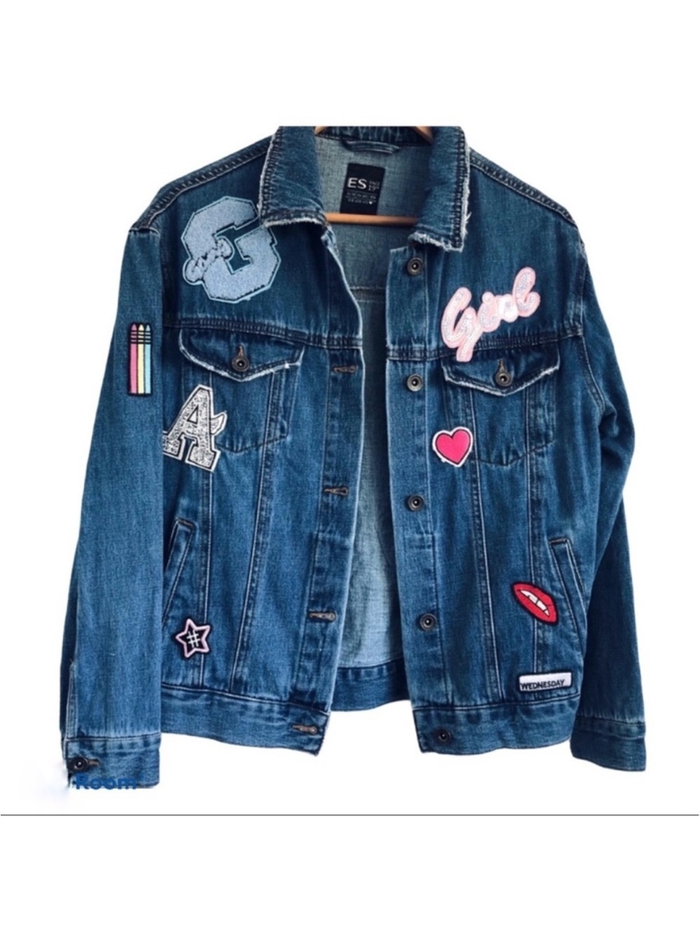 Blue Denim Jacket Bohemian Embroidery Design Size M